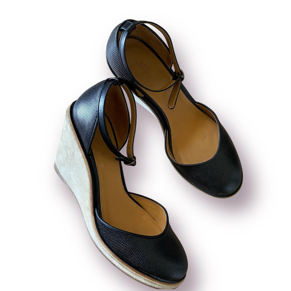 A.P.C black leather wedges women size euro 37 us 7 bohemian